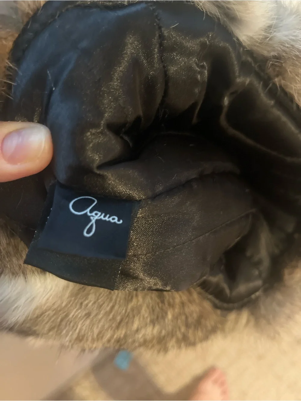 Aqua Brown rabbit Fur Trapper Hat with Earflaps